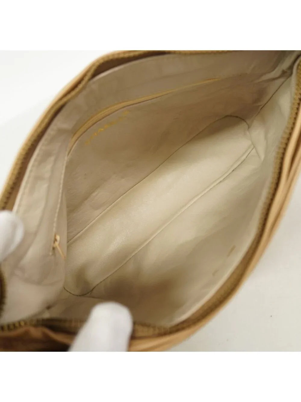 Chanel Shoulder Bag Lambskin Beige Gold